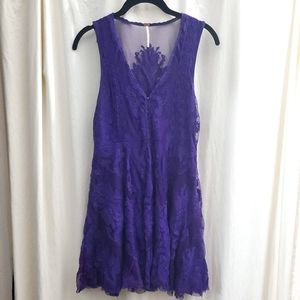 LAST CHANCE! Size 2 NWOT Free People Purple Floral Lace Dress, Mesh Back Layered